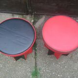 Set of mid-century black and red fabric stools, 1950s star base.
