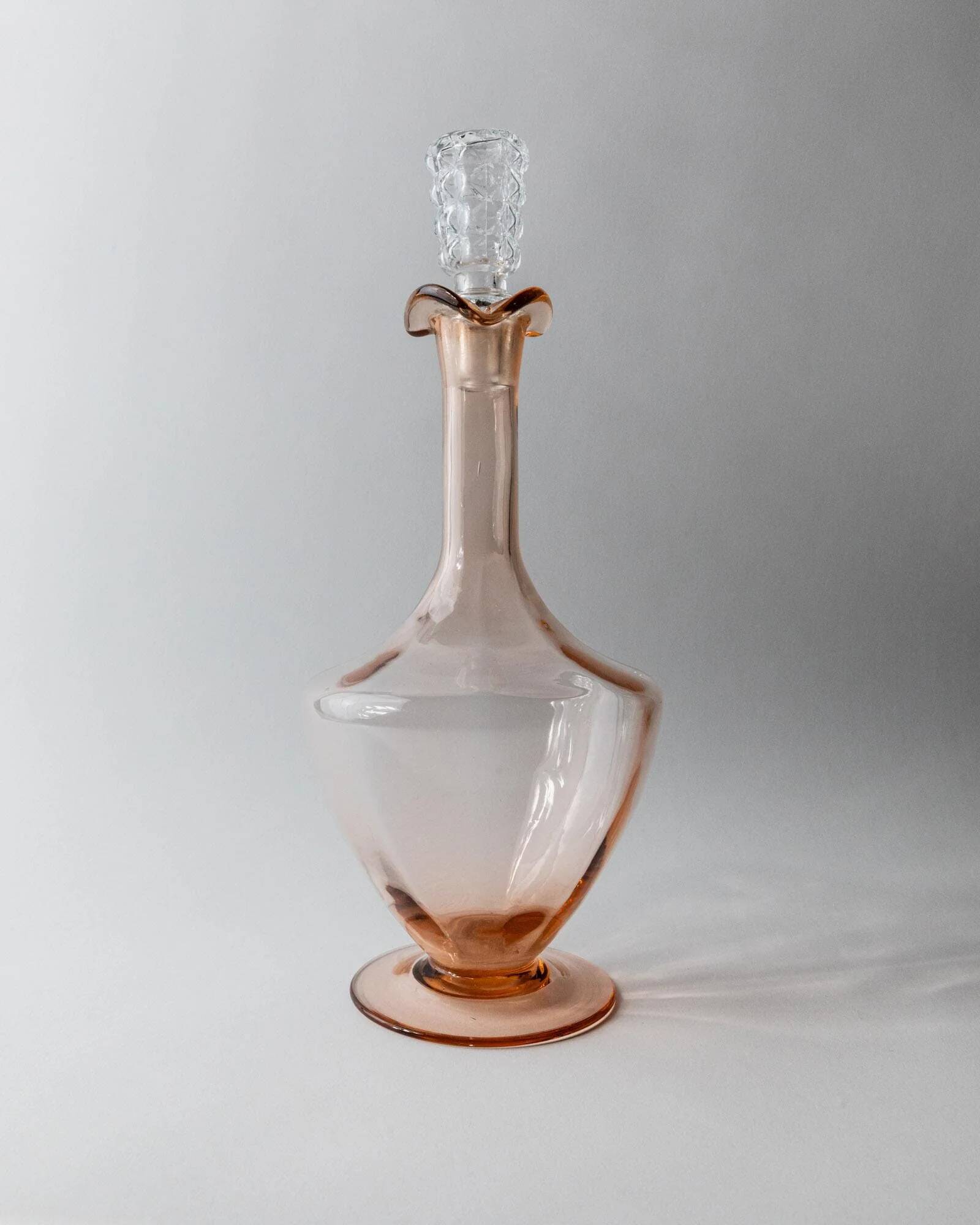 Ensemble de 2 carafes vintage en verre de Murano des années 1940, verre Rosalin avec bouchons