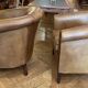 pair of camel leather club armchairs