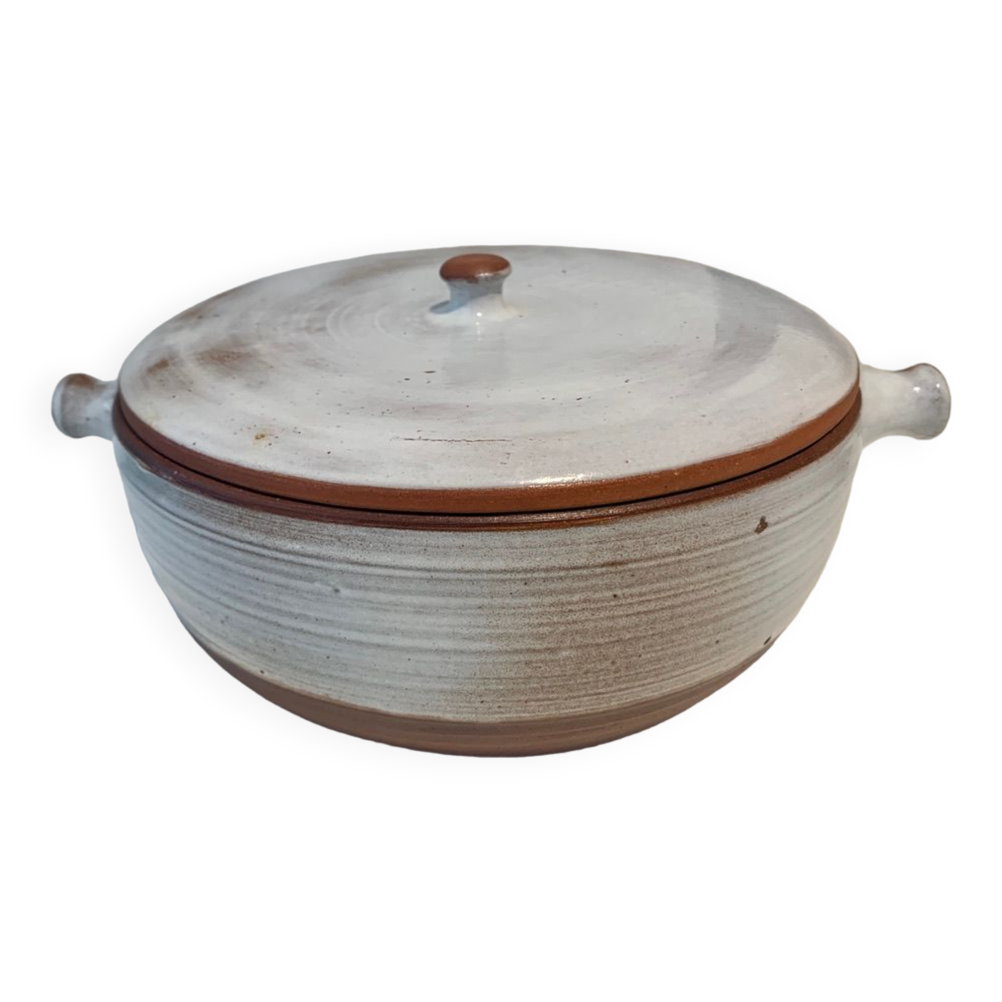 LARGE COVERED DISH SANDSTONE BY PUISAYE JEANNE AND NORBERT PIERLOT 1960