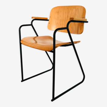 Metal and wood office chair, Italy 1980s