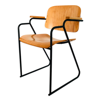 Metal and wood office chair, Italy 1980s
