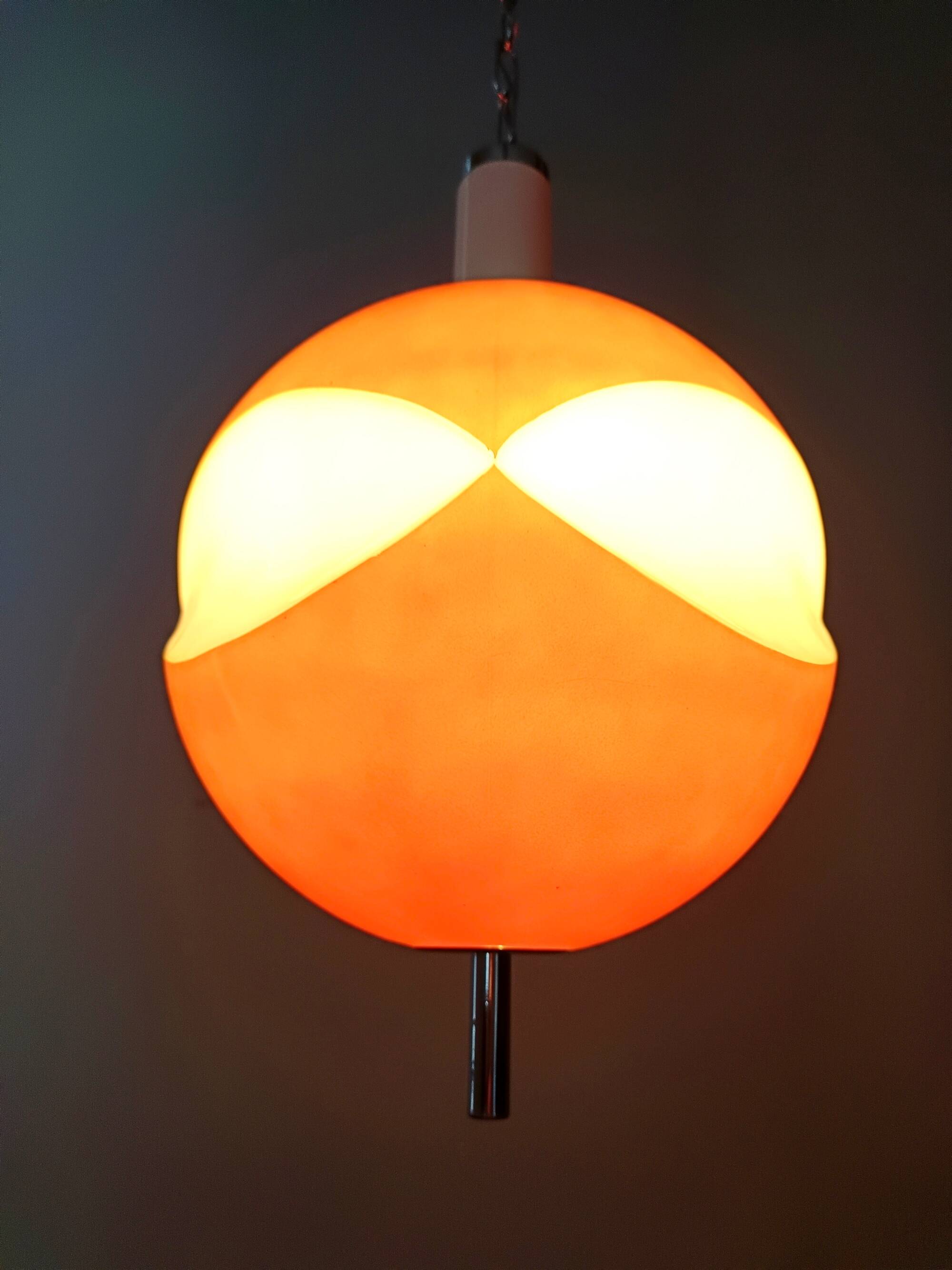 Space Age Orange and White Opaline Glass Pendant, Italy
