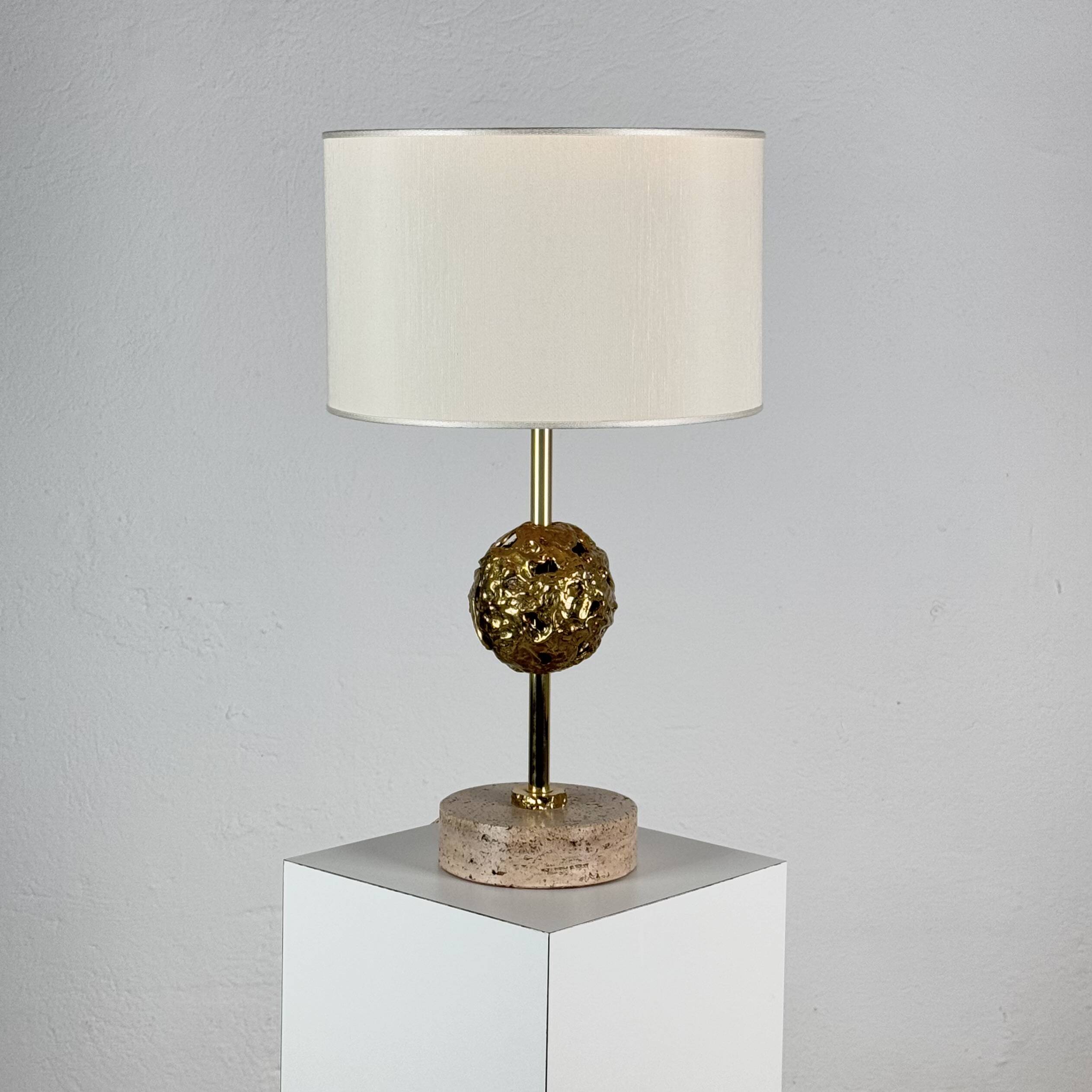 Angelo Brotto for Esperia — Sculptural Travertine Table Lamp, Italy, 1970s