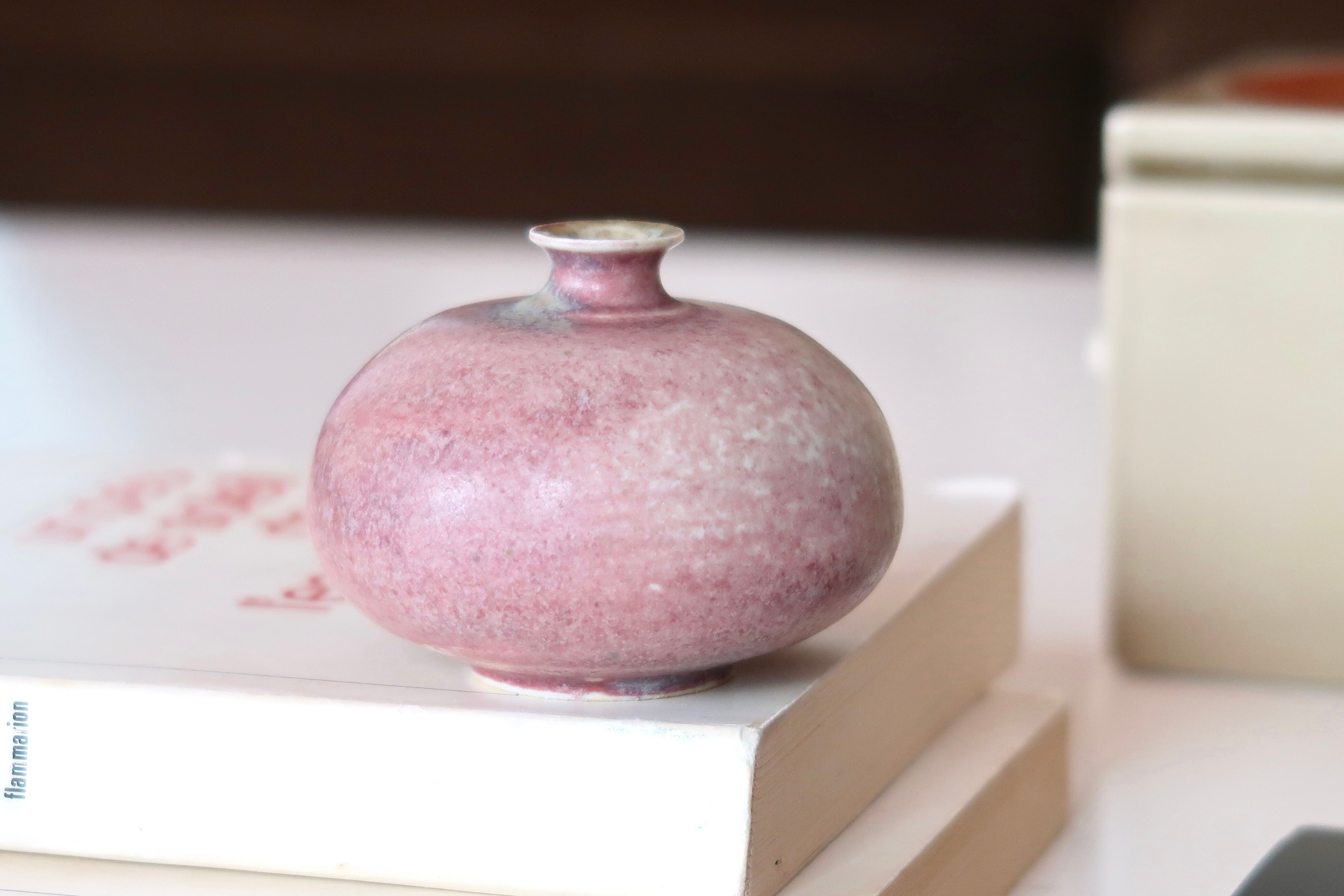 Pink and white ceramic vase, 70s