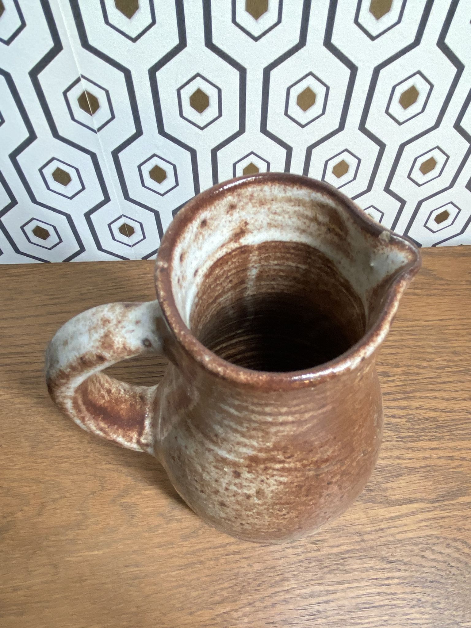 Sandstone pitcher signed Jeanne and Norbert Pierlot