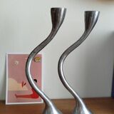 Duo of vintage design metal candlesticks
