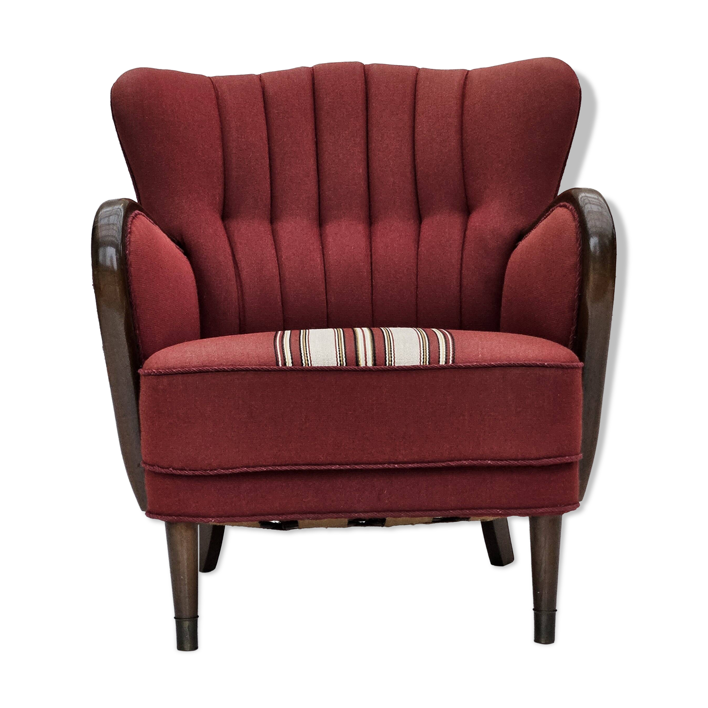 1960s, Danish armchair by Alfred Christensen, red furniture wool fabric.