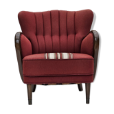 Fauteuil danois des années 1960 par Alfred Christensen, tissu d'ameublement en laine rouge.