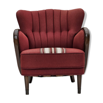 1960s, Danish armchair by Alfred Christensen, red furniture wool fabric.