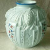 Blue opaline vase with pine cone decor, art deco period