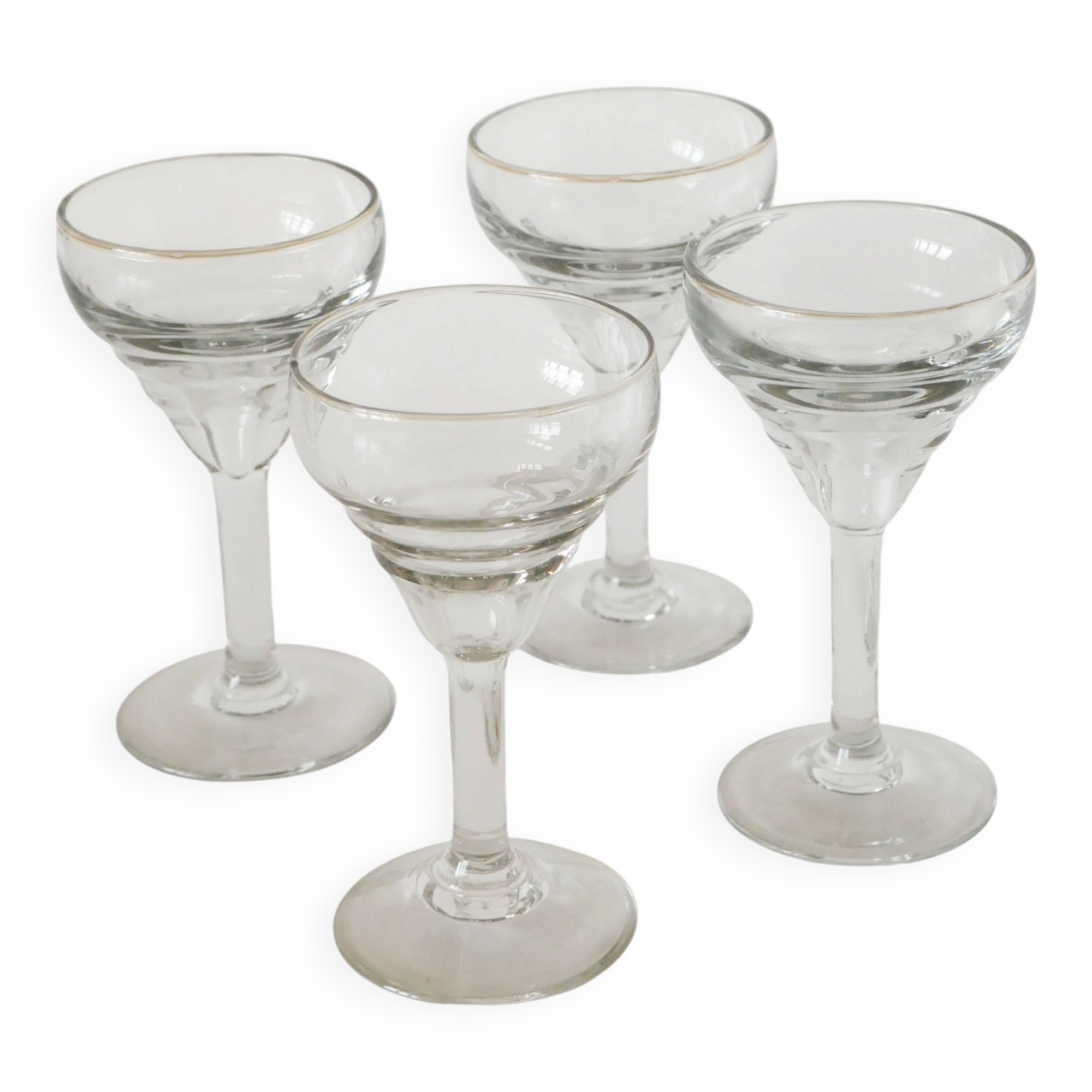 Set of 4 moulded glass wine glasses, 1920