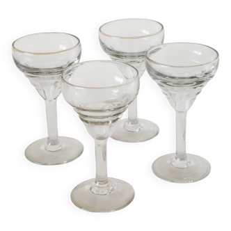 Set of 4 moulded glass wine glasses, 1920