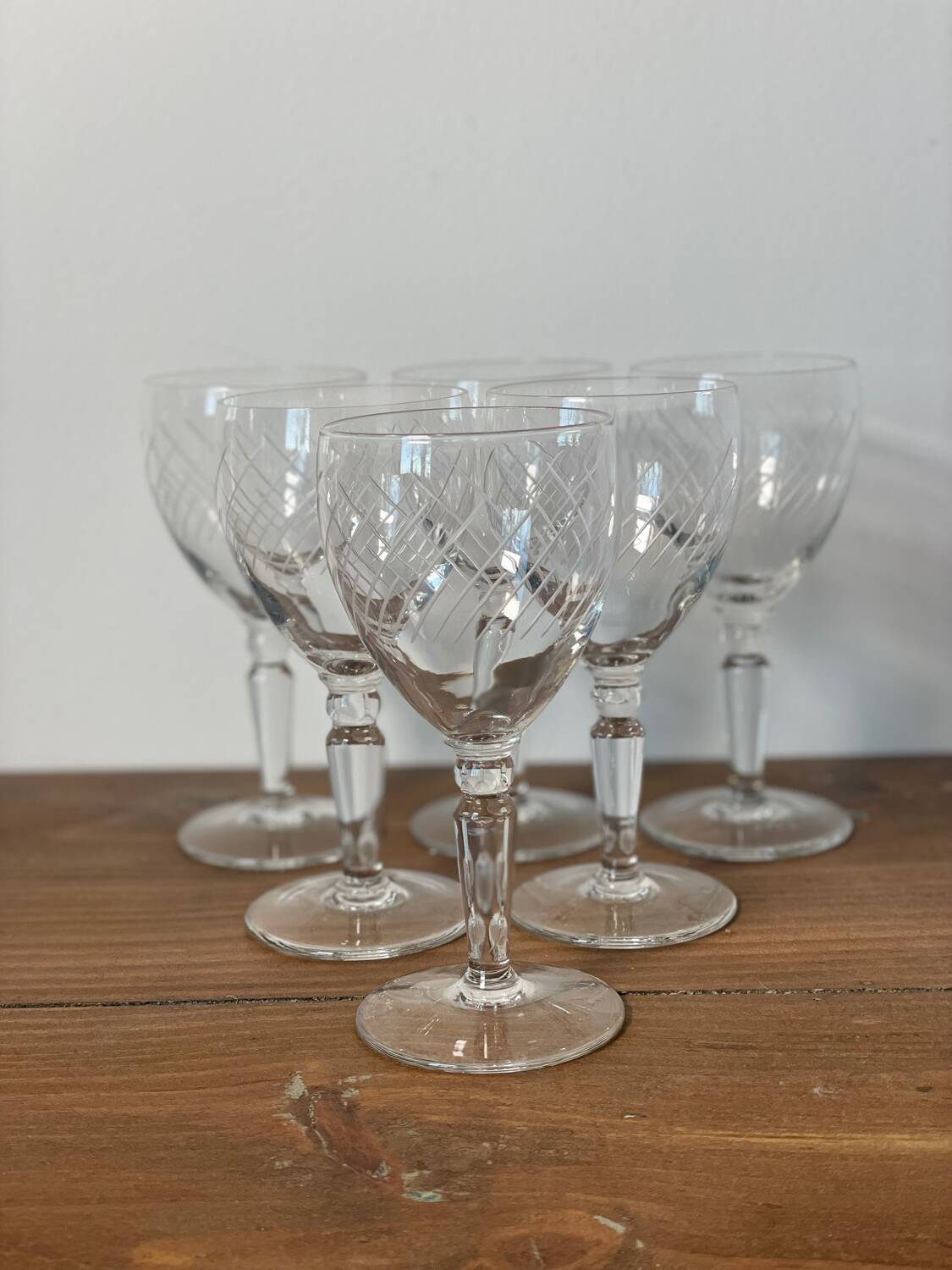 6 engraved crystal wine glasses with stems