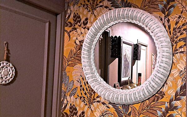Miroir rotin blanc 1970 France objet décoration entrée Chambre grand Miroir