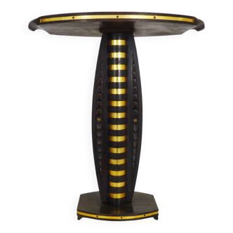 Art Deco style side table in beech and gilded metal. 1960s