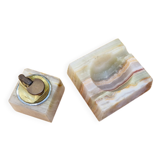 Vintage 1970's onyx lighter and ashtray smoking kit