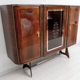 Attributed Gio Ponti Mid-Century Italian Mahogany and Brass Bar Cabinet, 50