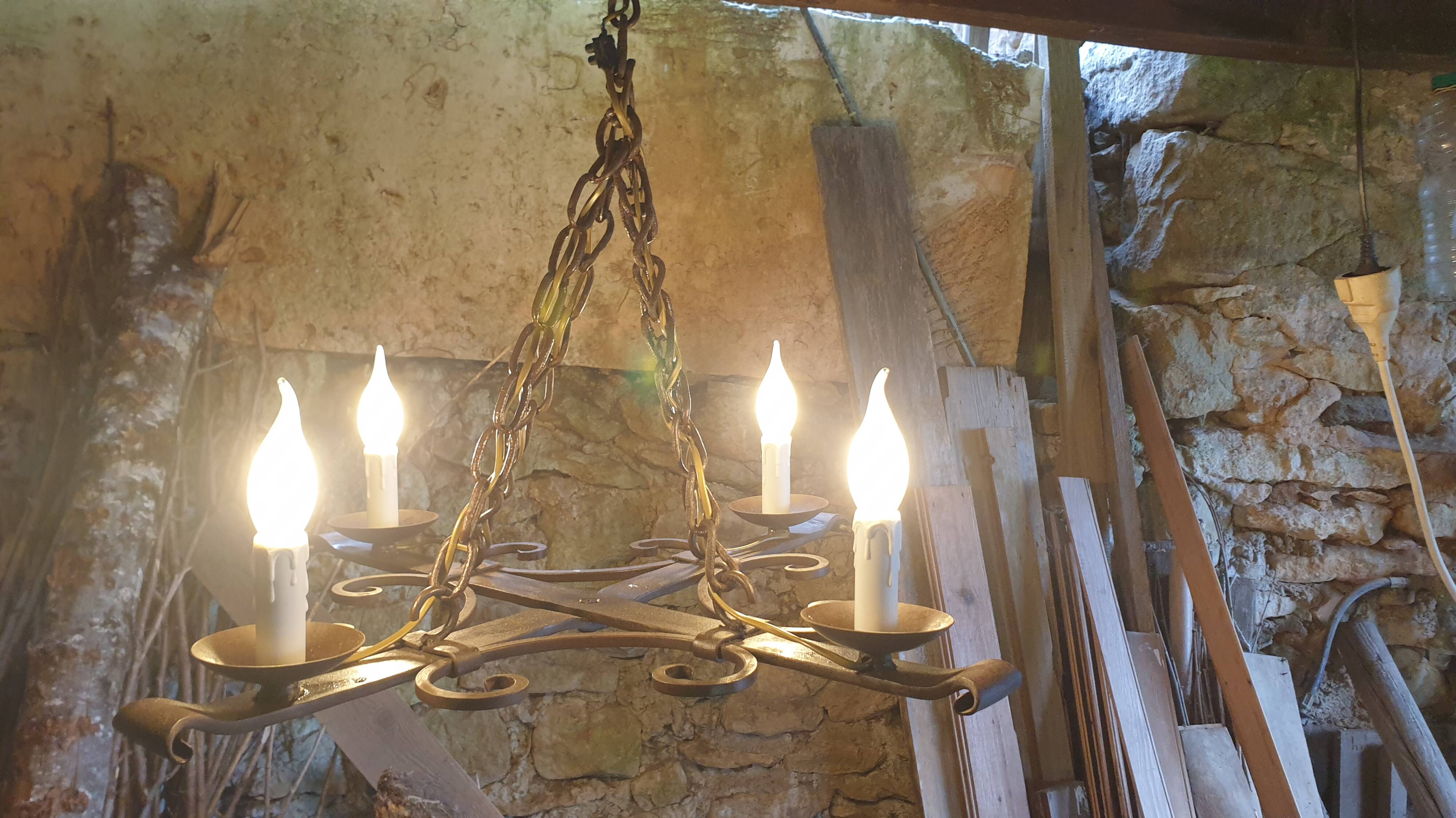 Wrought iron pendant light with 4 lights - medieval style