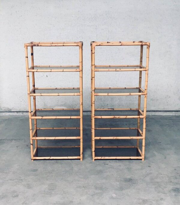 Boho Style Design Bamboo Shelving Units, Italy, 1960s, Set of 2