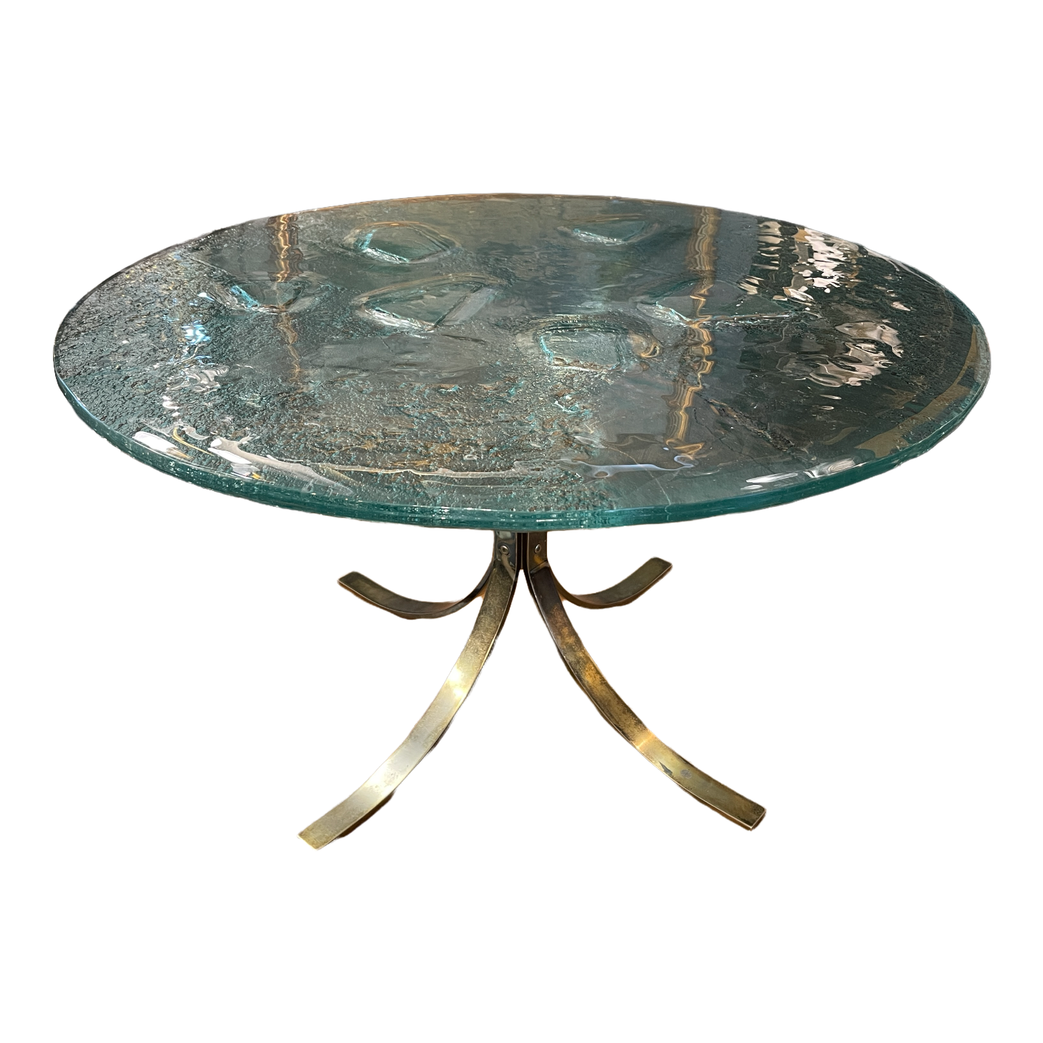 Pair of round coffee tables, glass, ca 1970