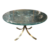 Pair of round coffee tables, glass, ca 1970