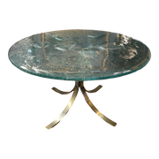 Pair of round coffee tables, glass, ca 1970