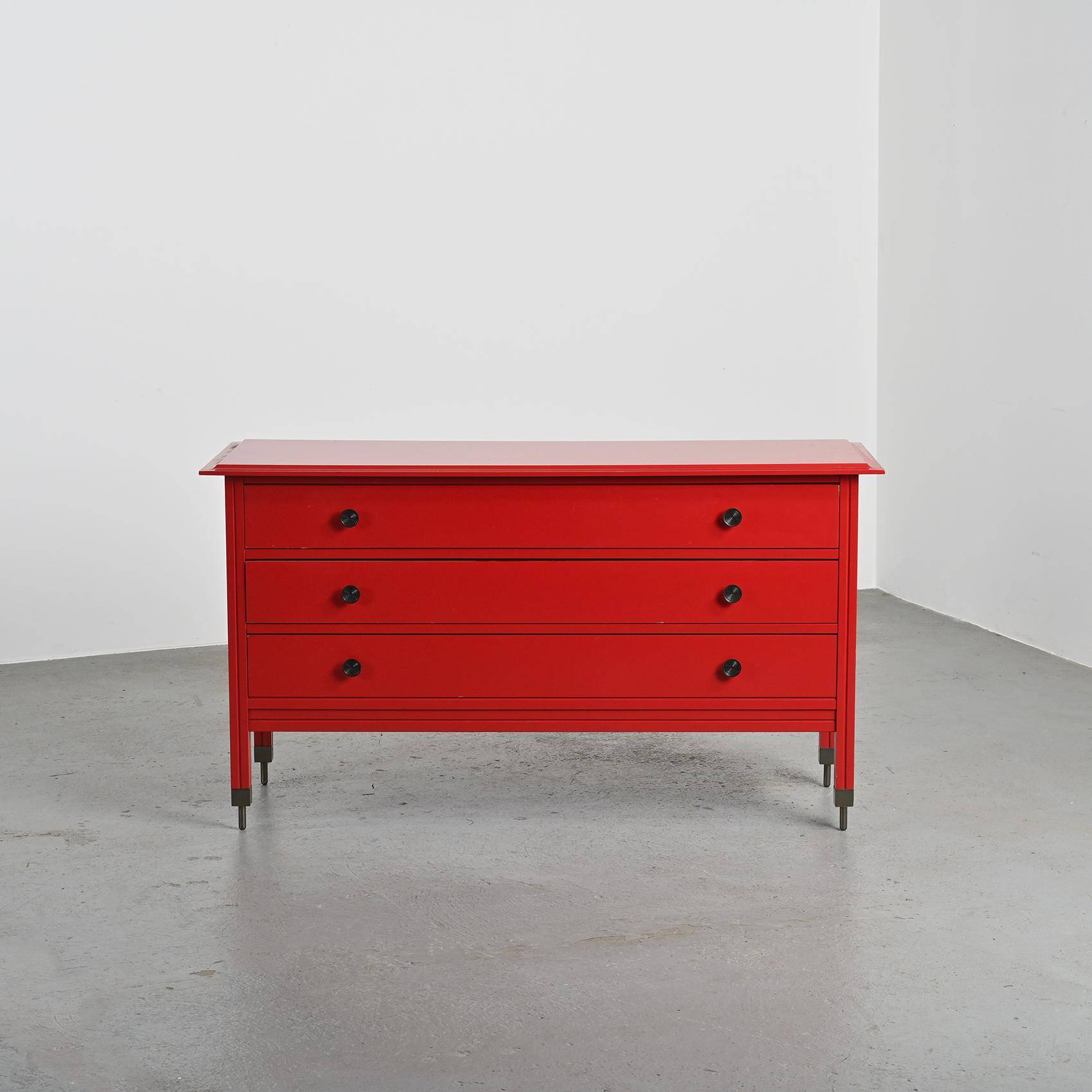 Commode laquée rouge Carlo De Carli pour Sormani, vers 1963