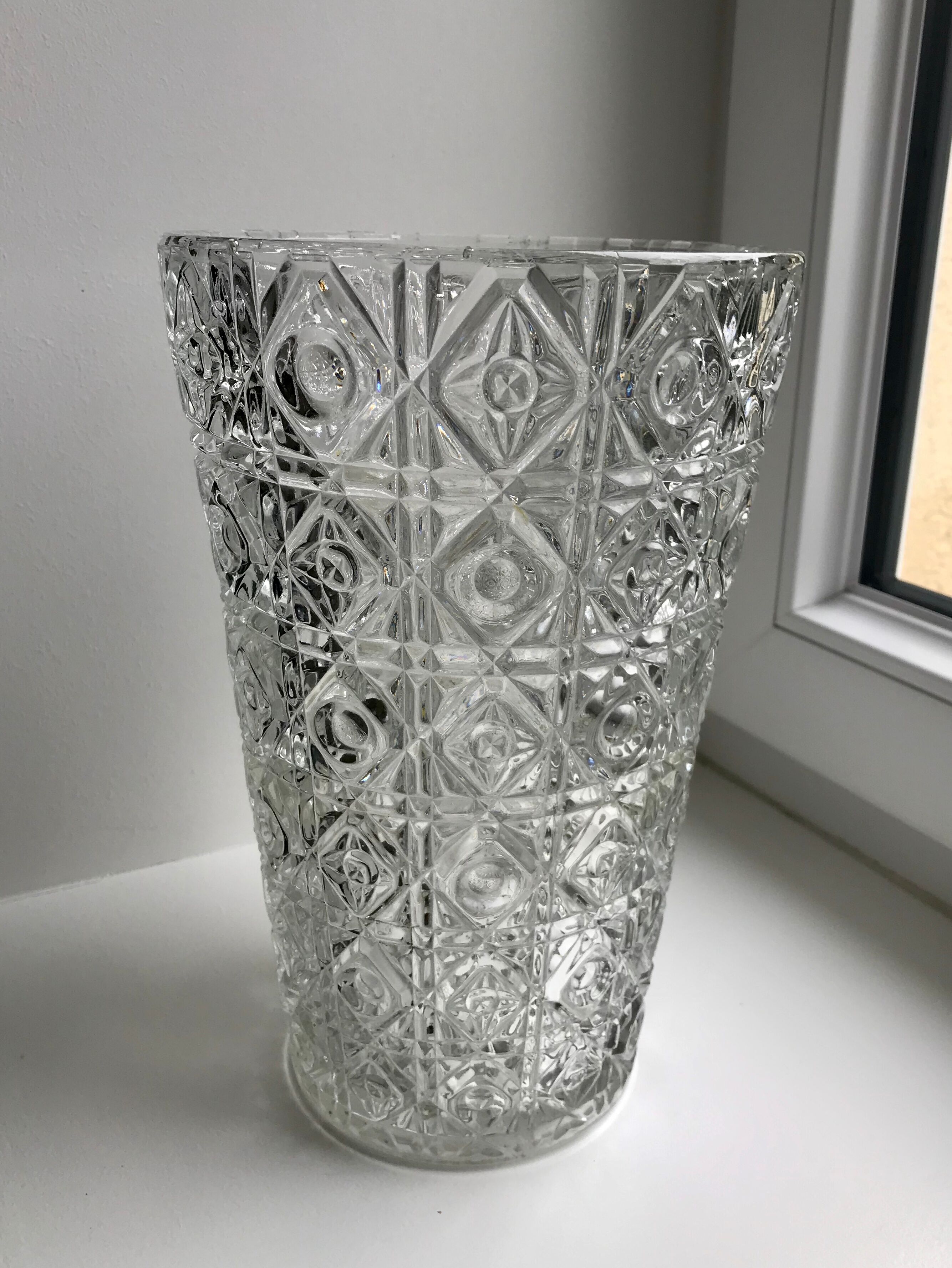 Large molded glass vase 50s art deco style