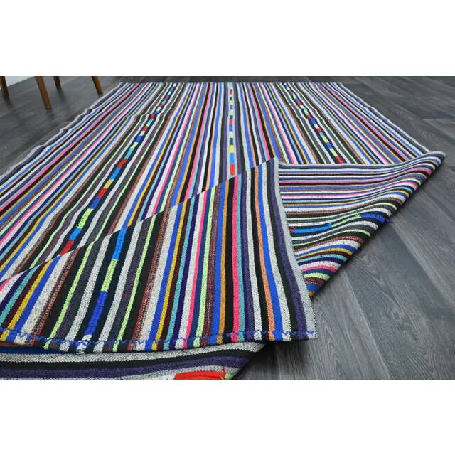 1970s Vintage Turkish Oushak Handmade Wool Cotton Blue Area Rug 180x306