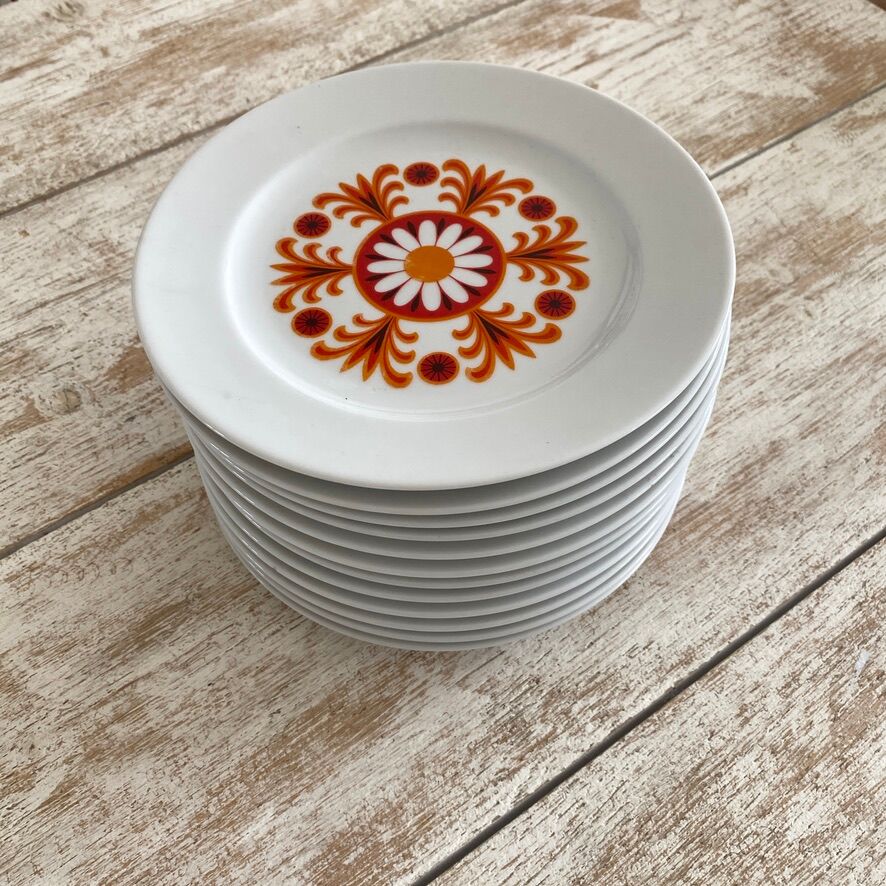 Set of 12 small plates in porcelain Bavaria orange 70's - 20cm