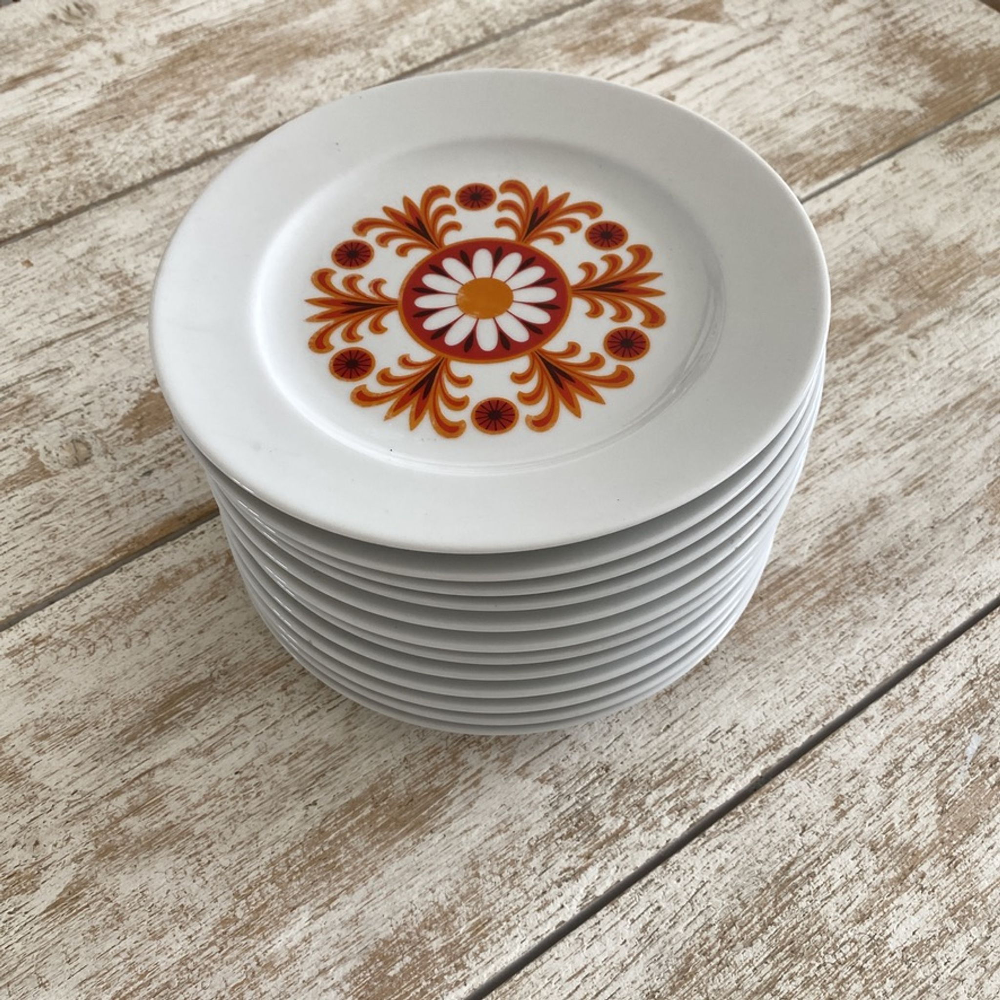 Set of 12 small plates in porcelain Bavaria orange 70's - 20cm