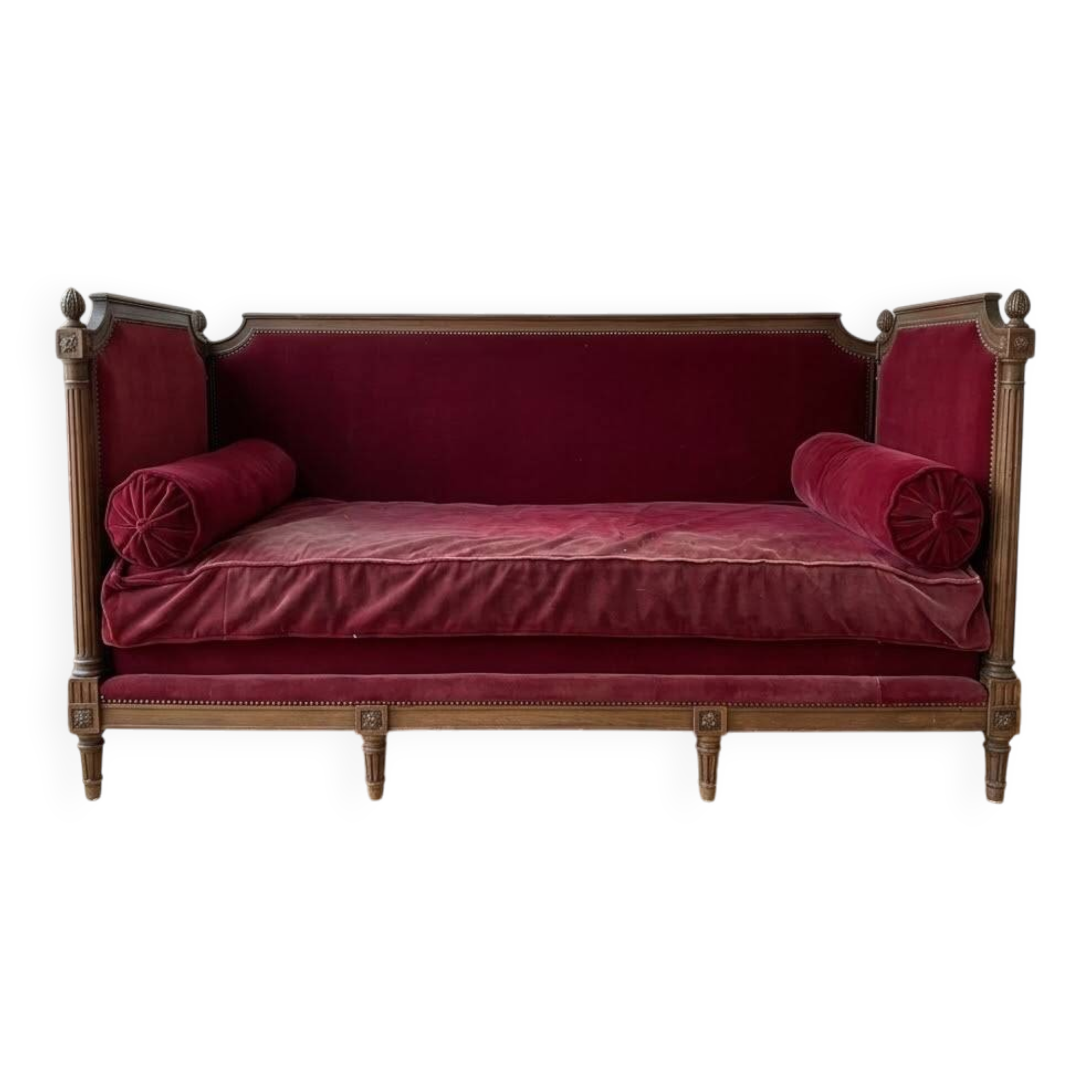 Canapé banquette lit d'appoint Louis XVI en velours bordeaux