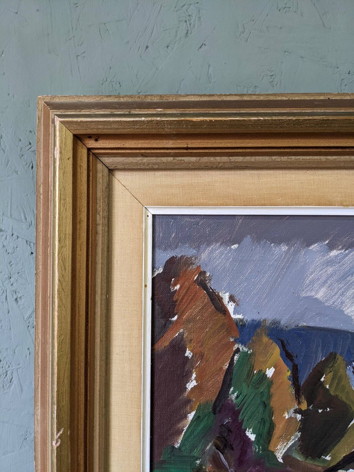 Mid-Century Modern "Meander" Vintage Expressionist River Landscape Oil Painting, Framed