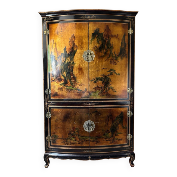 Meuble asiatique de rangement en bois peint, style chinois traditionne