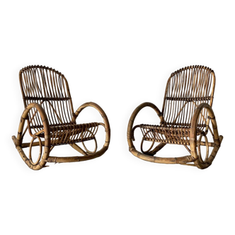 Pair of rattan rocking chairs
