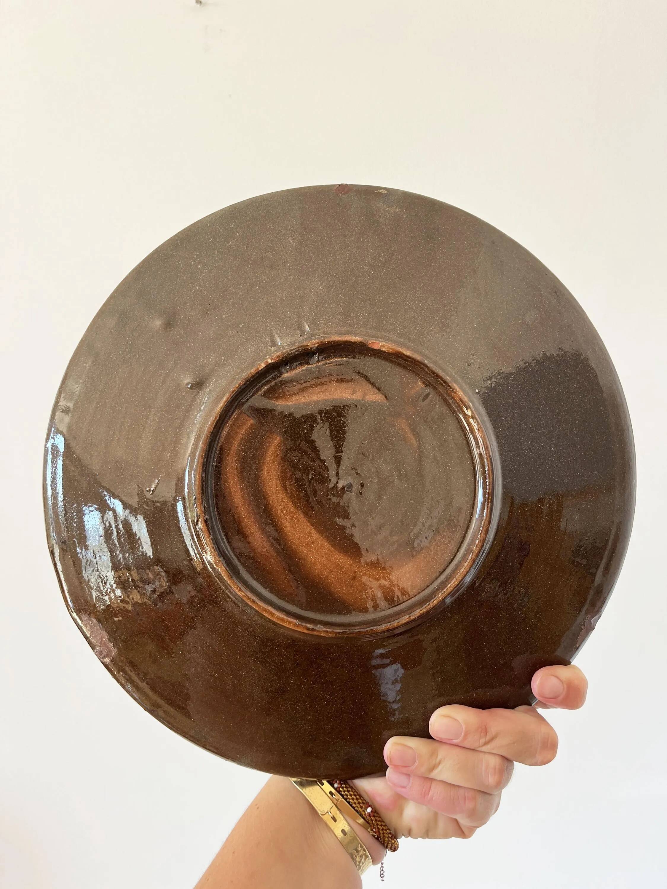 Large brown ceramic platter, 1960