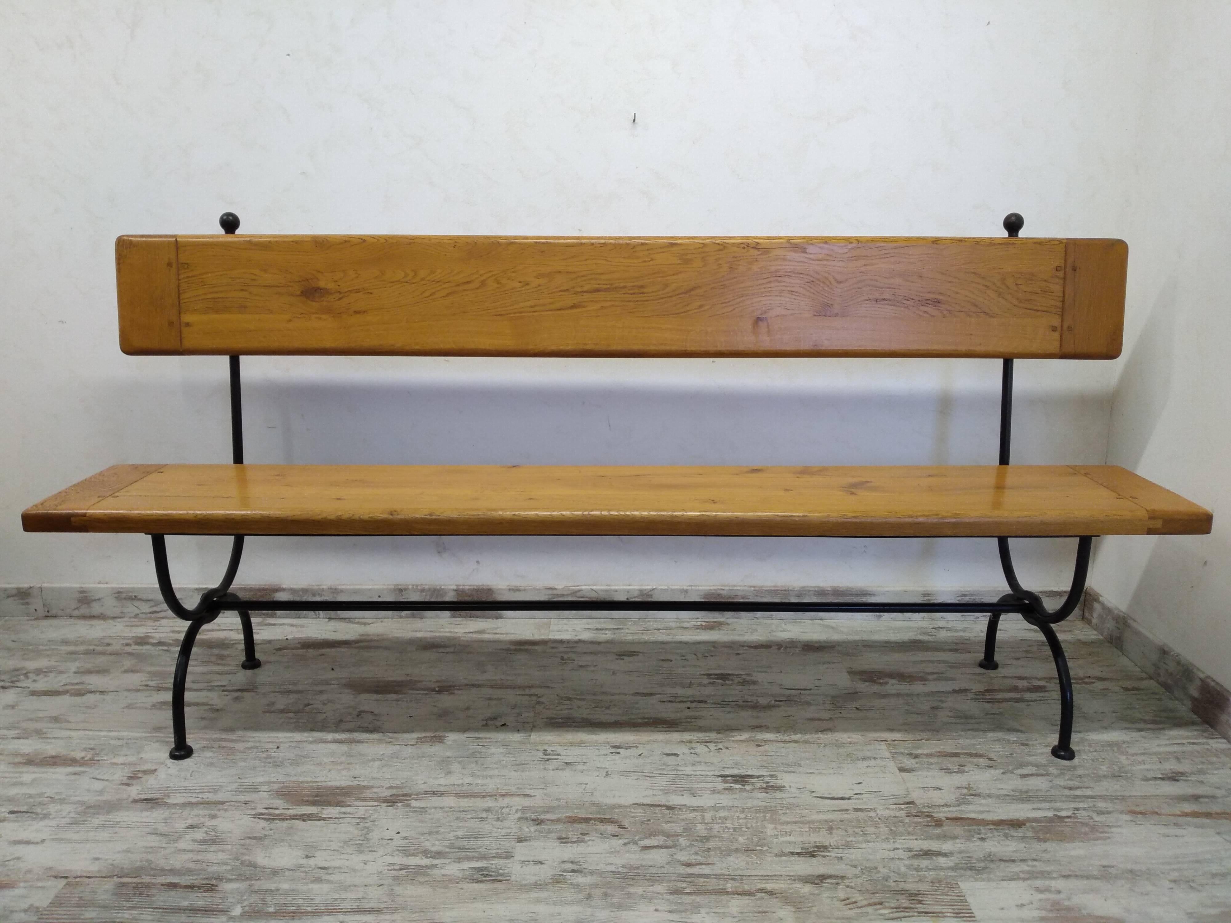 Oak and wrought iron bench