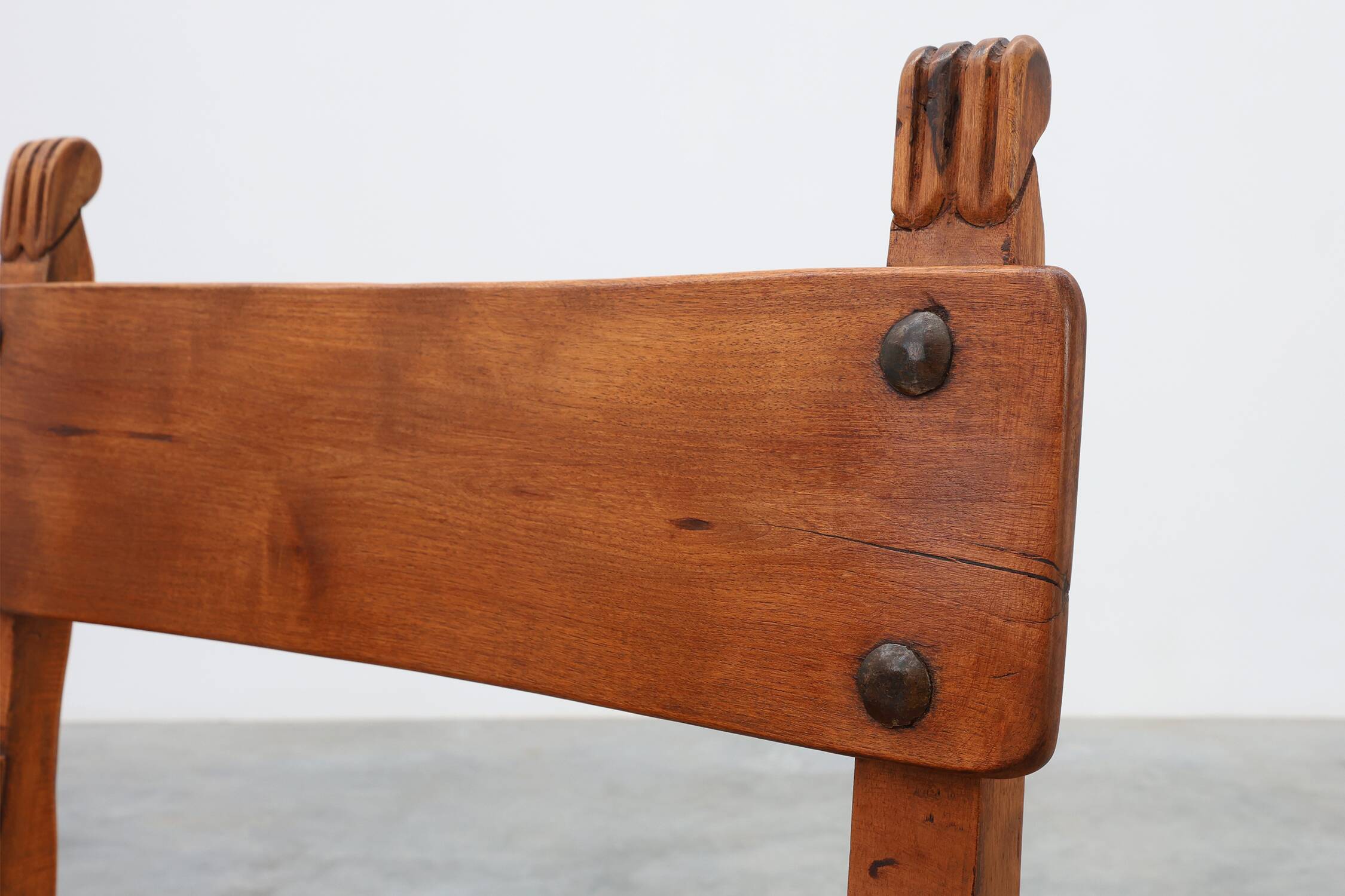 Pair of 2 Rustic carved oak side chairs, Spain ca. 1900