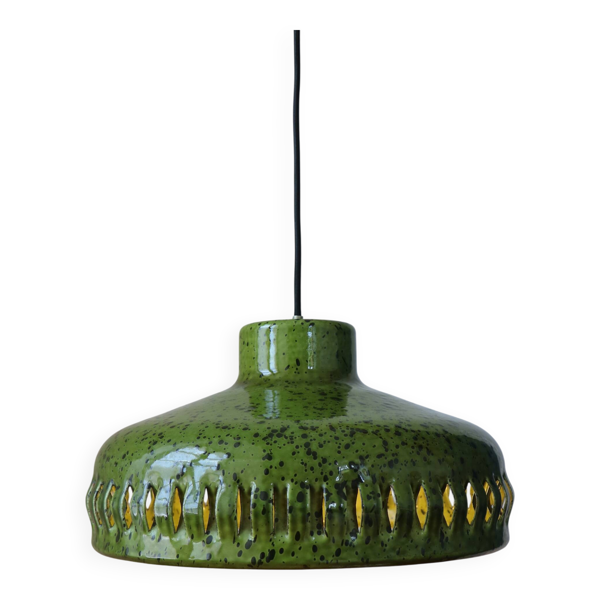 Olive green enamelled pendant light, Scandinavian, 1960-1970