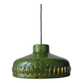 Olive green enamelled pendant light, Scandinavian, 1960-1970
