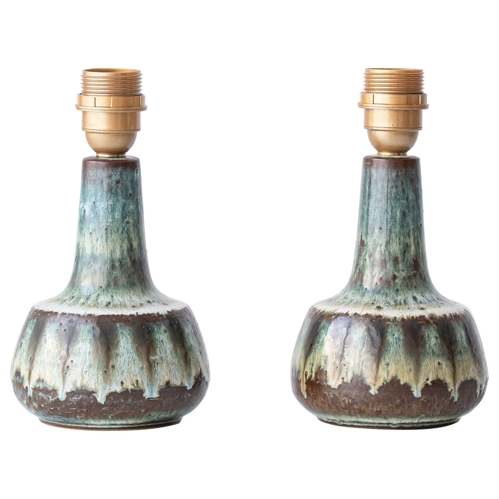 Pair of Søholm Stentøj table lamps, modern organic glazed stoneware, 1960s