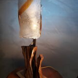 Murano glass lamp Italy 1970 foot root exotic wood