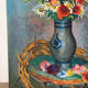 Bouquet of flowers with poppies, oil on canvas signed