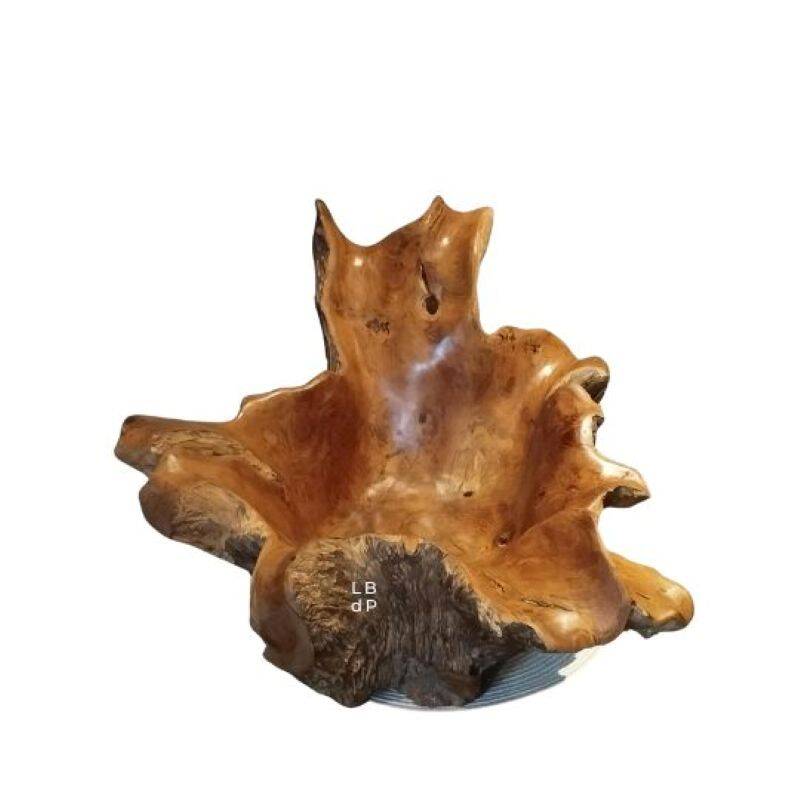 Sculptural wooden centrepiece, organic bowl, brutalist.