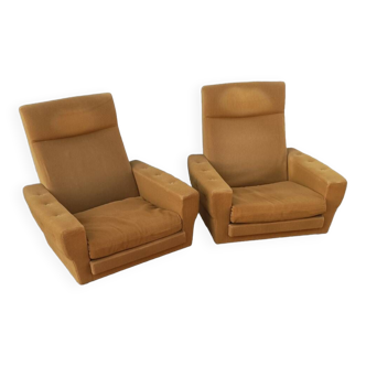 Pair of vintage mustard fabric armchairs