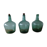 Set of 3 green demijohn
