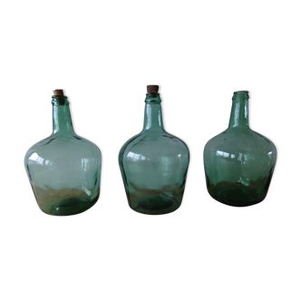 Set of 3 green demijohn