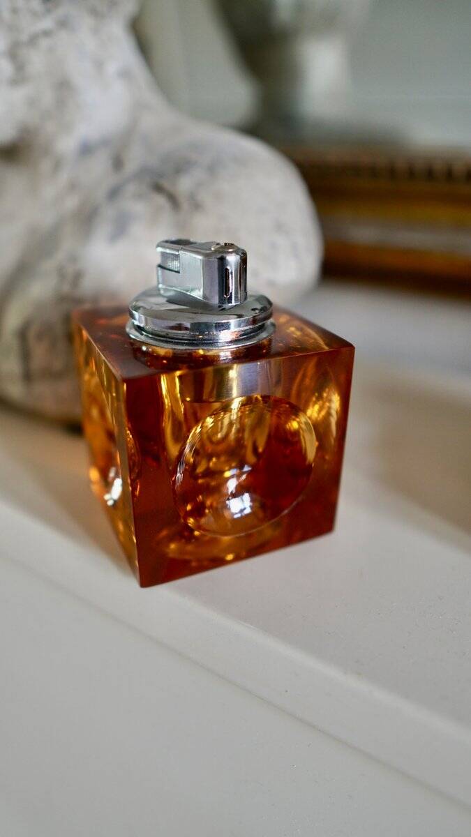 Orange Murano glass Ice Cube table lighter attributed to Antonio Imperatore, Italy, 1970