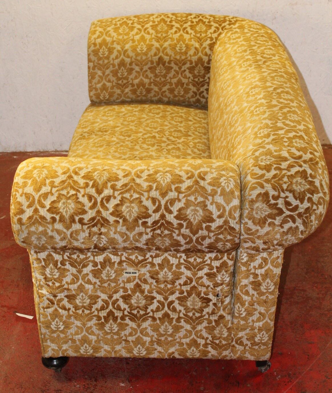 Drop end settee in material - gold colour ,